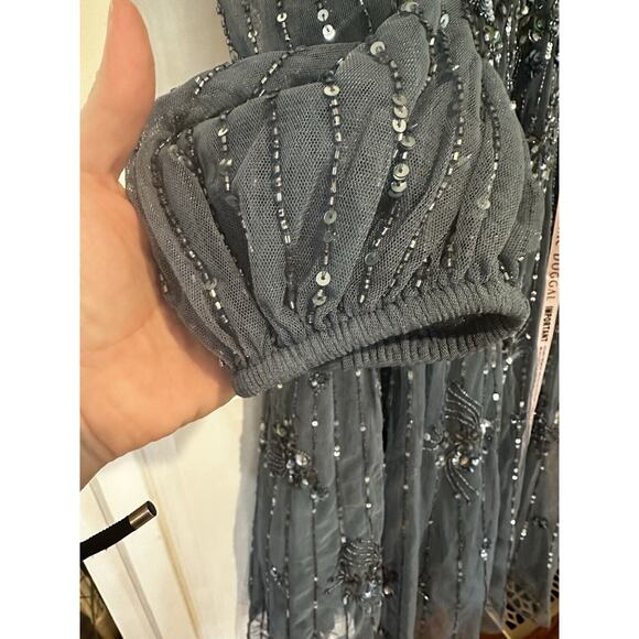 NWT Mac Duggal High Neck Size 6 Floral Embellished Puff Long Sleeve Midi Dress - Picture 5 of 16